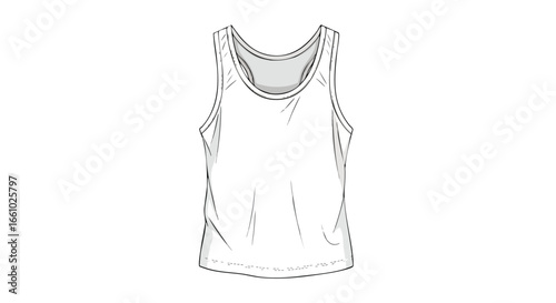 Detailed technical sketch of a white tank top, illustrating its design and fit for apparel design projects or retail catalogues