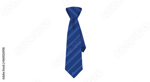 Elegant Blue Striped Necktie Displayed on Plain White Backdrop, Perfect for Professional Attire Visualizations and Graphic Element Use