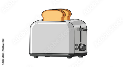 Toaster Ready to Cook: A Whimsical Illustration of Kitchen Appliance with Freshly Baked Toast Slices Ready to Emerge