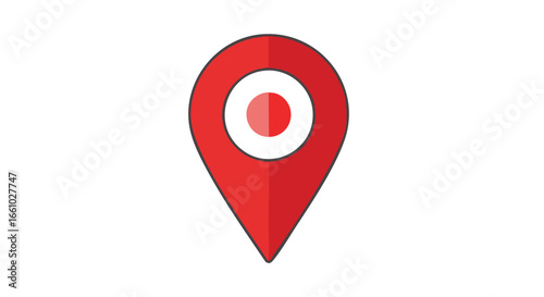 Crimson waypoint marker indicating spot location on a map with central circle emblem on white background design vector illustration