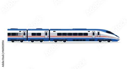 Streamlined Velocity: A Contemporary High-Speed Train Illustration with Vivid Blue and White Palette for Modern Transportation Designs
