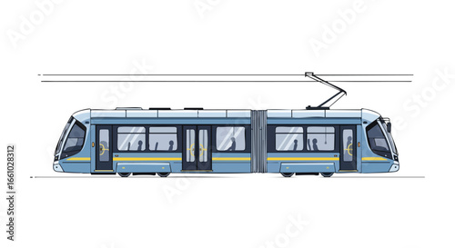 Sleek Urban Transit: Illustrated Modern Tram Depicting Sustainable Transportation in Cityscape Design and Commuting Excellence