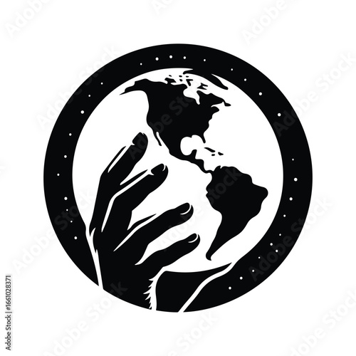 earth globe  silhouette outline logo design concept illustration 
