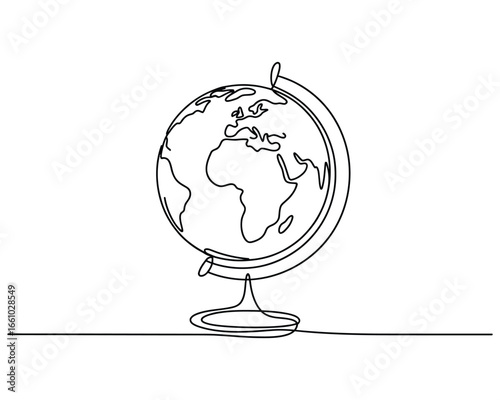 Minimalist single line drawing of a globe on a stand