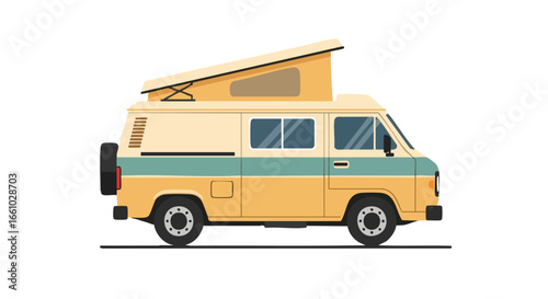 Retro campervan illustration representing travel, freedom, and adventure on a white canvas background perfect for various creative projects