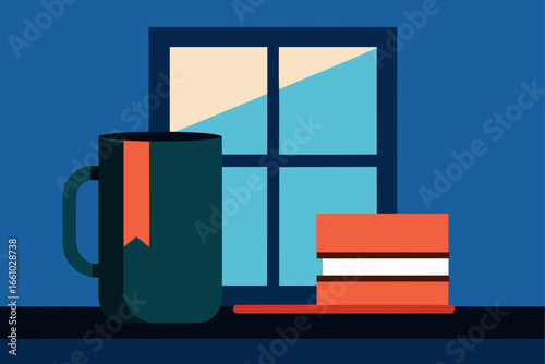 Coffee Mug and Journal on Windowsill with Morning Light