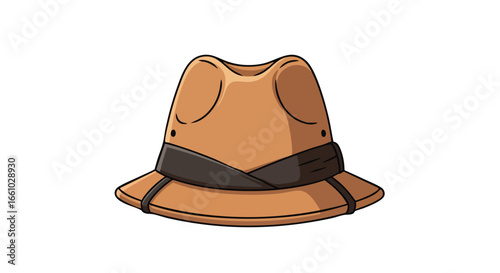 Sophisticated brown fedora illustration with a stylish dark ribbon adding a touch of old-world charm for fashion enthusiasts
