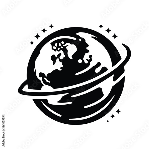 earth globe  silhouette outline logo design concept illustration 