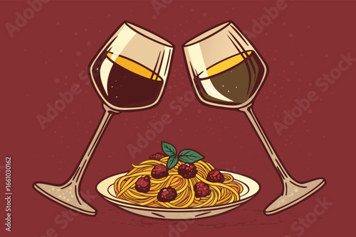 Restaurant banner with wine glasses clinking.