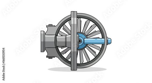 Mechanical fan vector artwork presents an industrial device with precision engineering and classic design providing visual impact showcasing