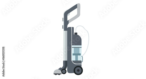 Upright carpet cleaner vector illustration showcasing household cleaning equipment and floor care appliances isolated on white background