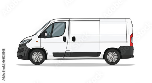 Illustration of a modern white delivery van perfect for logistics and transportation services delivery solution on white background with light shadow