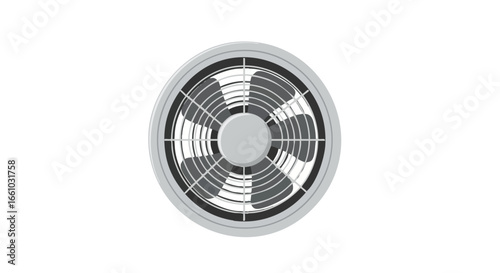 A minimalist grey ventilation fan illustration, focusing on cool circulation with circular blade design and vector drawing style