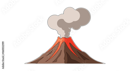 Cartoonish depiction of an erupting volcano with rising smoke plume against plain background suitable for educational purposes or illustration use