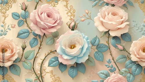 Elegant Pastel Roses Floral Design: A Luxurious 3D Wallpaper