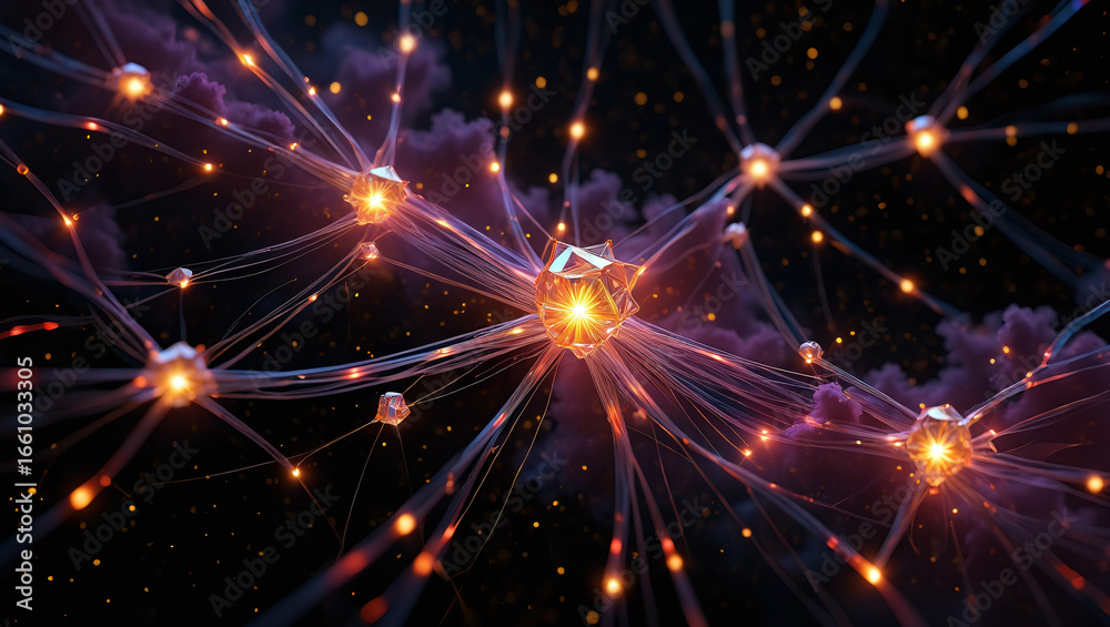 Naklejka premium Abstract glowing network of interconnected nodes, representing a neural network or complex system