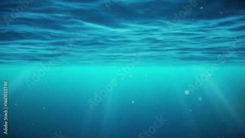 Seamless looping underwater animation of deep blue ocean waves with light rays and rippling flow. Ideal for abstract backgrounds, aquatic visuals, meditation themes, and cinematic stock footage.
