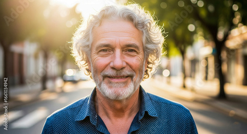 Happy Senior Man with Gray Hair and a Beard