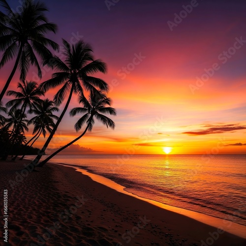Cinematic Tropical Sunset with Palm Tree Silhouettes