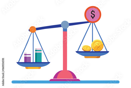 Scales balancing money and abstract blocks balance