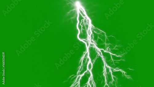 Looping animation of realistic lightning strikes against a clean green screen background. Ideal for VFX, overlays, motion graphics, and cinematic stock footage projects.