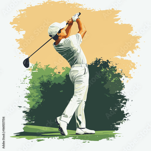 golf player, vector style simple color