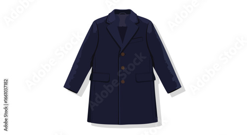 Elegant navy blue overcoat illustration symbolizing minimalist fashion and timeless style perfect for editorial use showcasing classic garment design