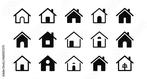 A black house with a chimney icon vector set