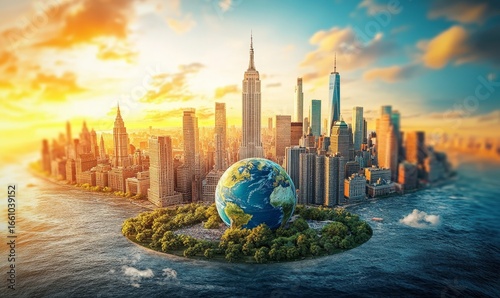 Inspiring concept image showcasing a globe surrounded by iconic international landmarks, symbolizing global education opportunities and the adventures of studying abroad, Generative AI