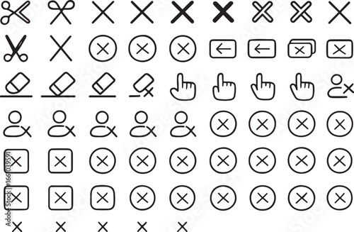 Collection of black and white delete and cancel icons