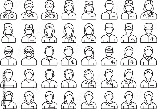 Collection of Black Outline Healthcare Professional Icons