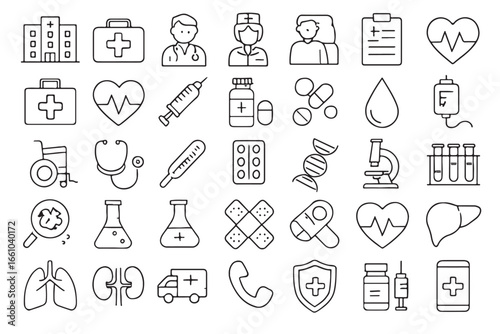 Collection of Hand Drawn Medical and Healthcare Icons