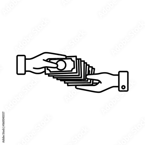 Hand-to-hand cash transaction; simple line art illustration of money exchange.