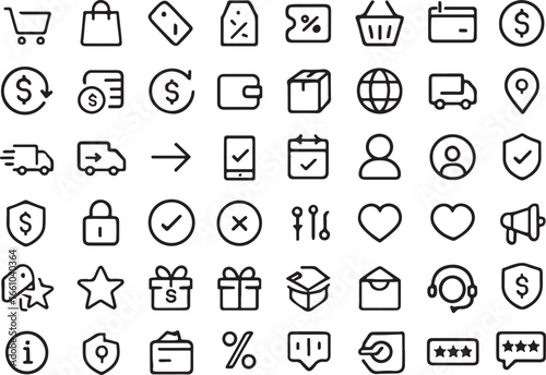 Collection of minimalistic shopping and e commerce icons