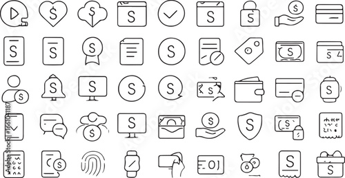 Fifty Line Icons for Payment Methods and Finance Money