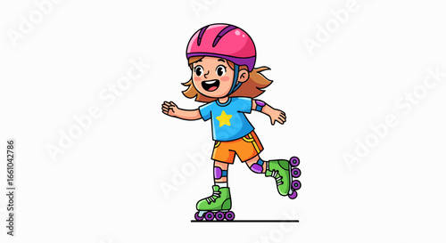 Girl roller skating cartoon illustration