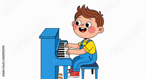 Child playing piano illustration