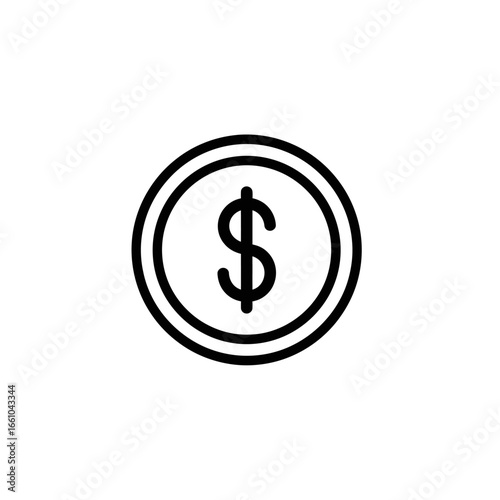 Simple line art illustration of a coin with a dollar sign in the center.