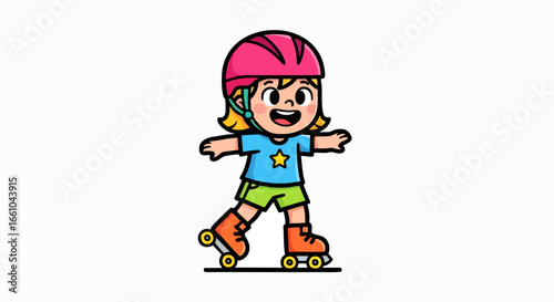 Girl on roller skates cartoon illustration