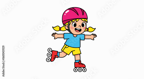 Child roller skating cartoon illustration