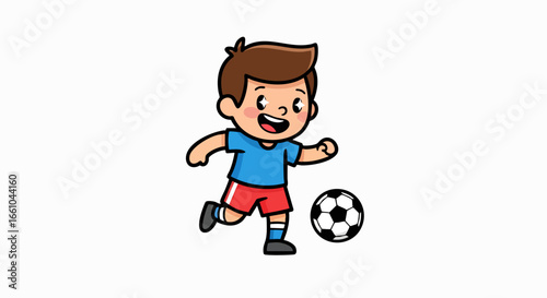 Happy boy kicking a soccer ball