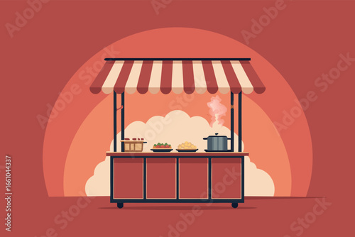 Steaming tteokbokki at a vibrant Korean street food stall.