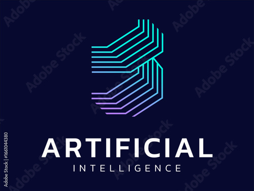 Tableau sur toile Artificial intelligence with letter B Bots Network lines technology Analysis logo vector design concept