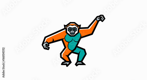 Cartoon ape illustration orange and teal colors