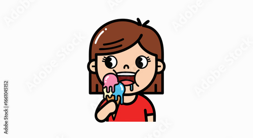 Cute girl eating double scoop ice cream