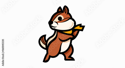 Cartoon chipmunk illustration with yellow scarf