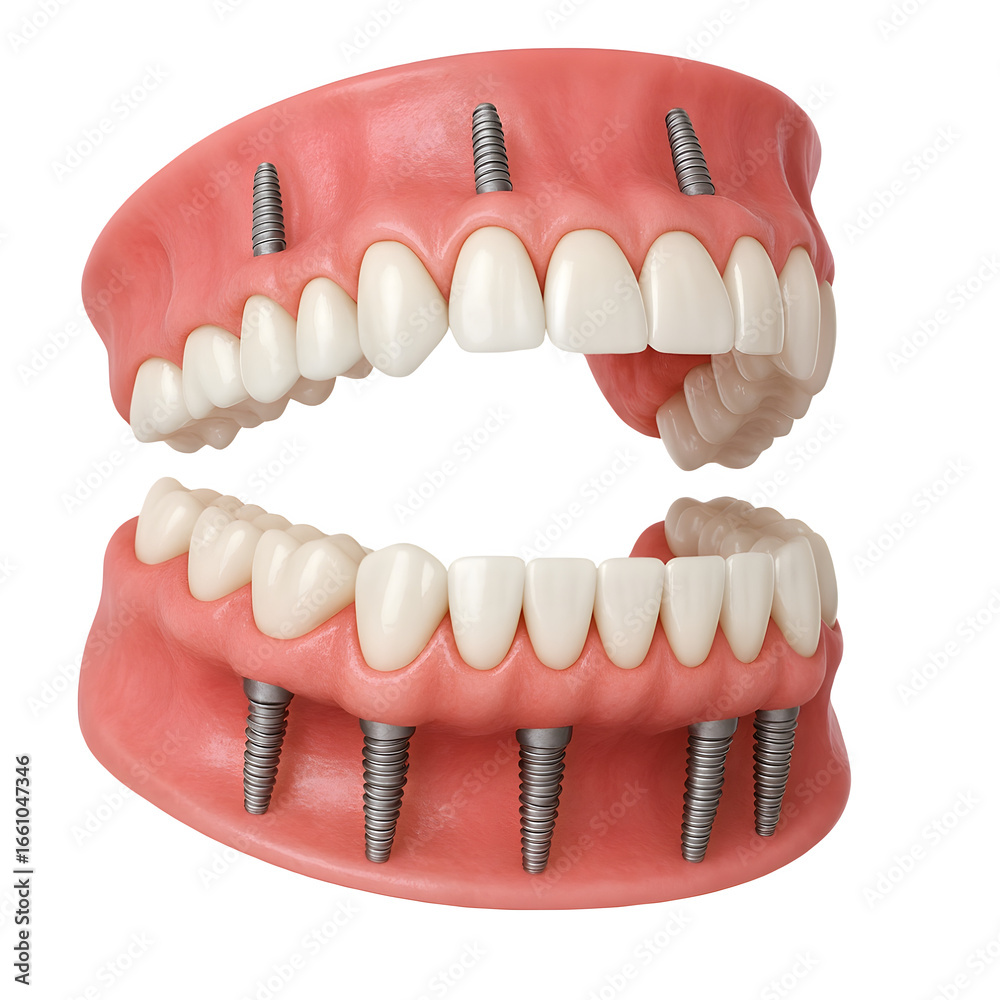 Obraz premium 3D Illustration of Dental Implants in Upper and Lower Jaw 