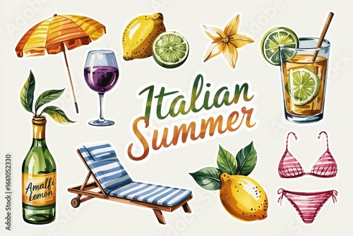 Vibrant Watercolor Illustrations Italian Summer Collection