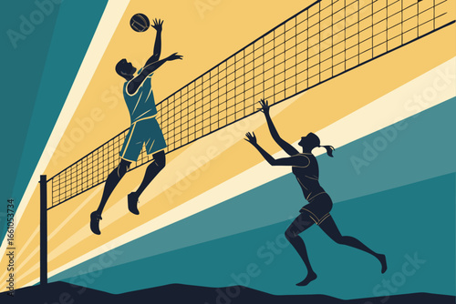 Energetic volleyball players in action at the Olympics.