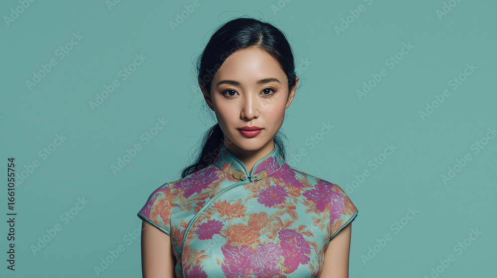 An Asian woman wearing a Tang suit An Asian woman wearing a Tang suit
